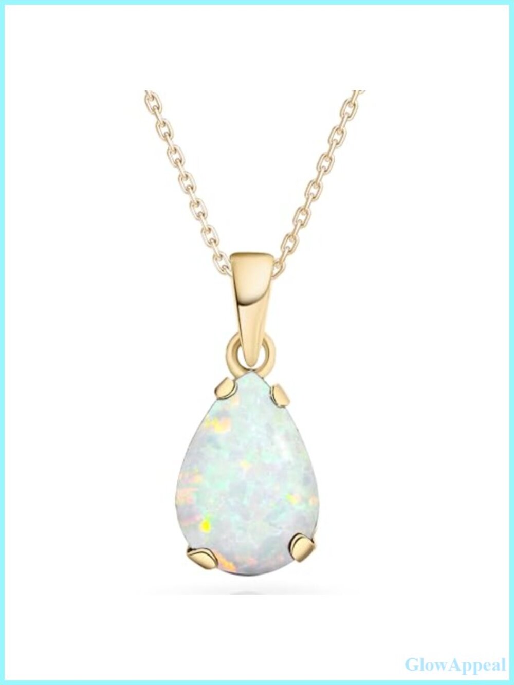 14K Solid Gold White Opal Teardrop Pendant Necklace 18 in